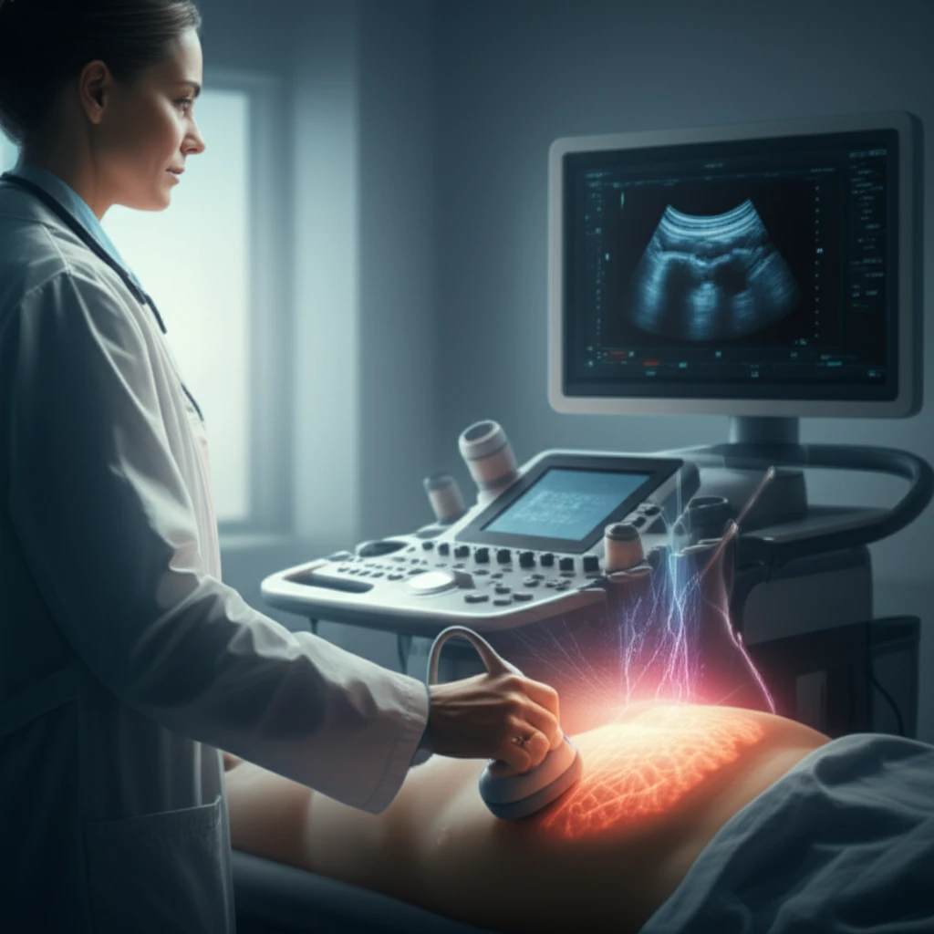 Illustration of lung ultrasound procedure.