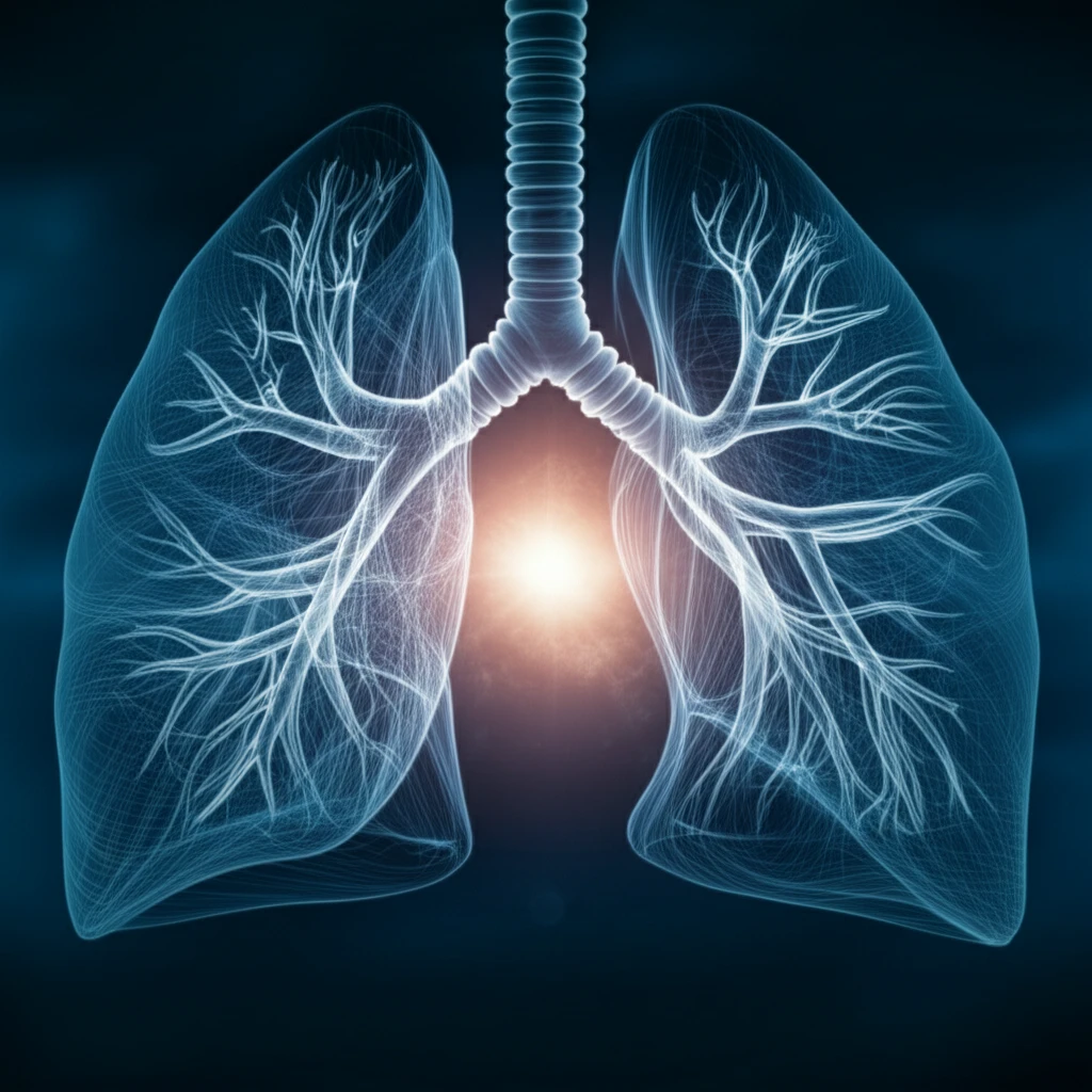 Lungs with interwoven threads symbolizing IPF treatment.