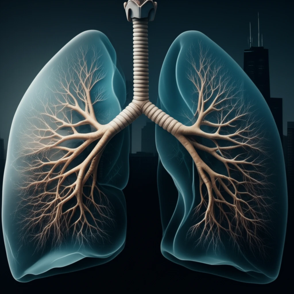 Illustration of blastomycosis infection in the lungs, resembling a hidden fungal network.