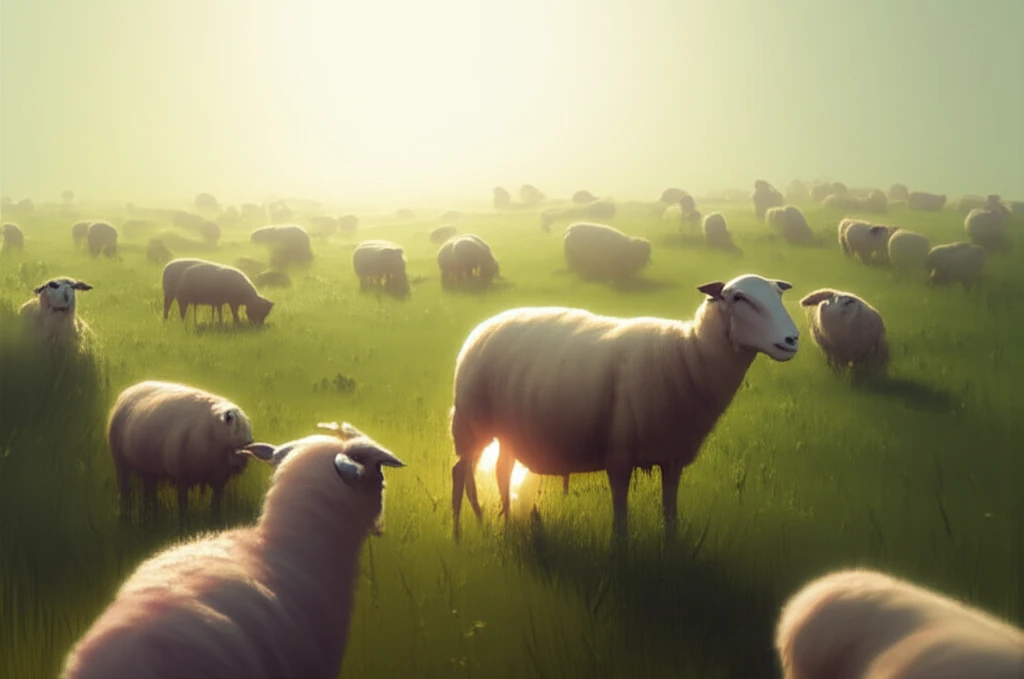 Healthy sheep grazing in pasture