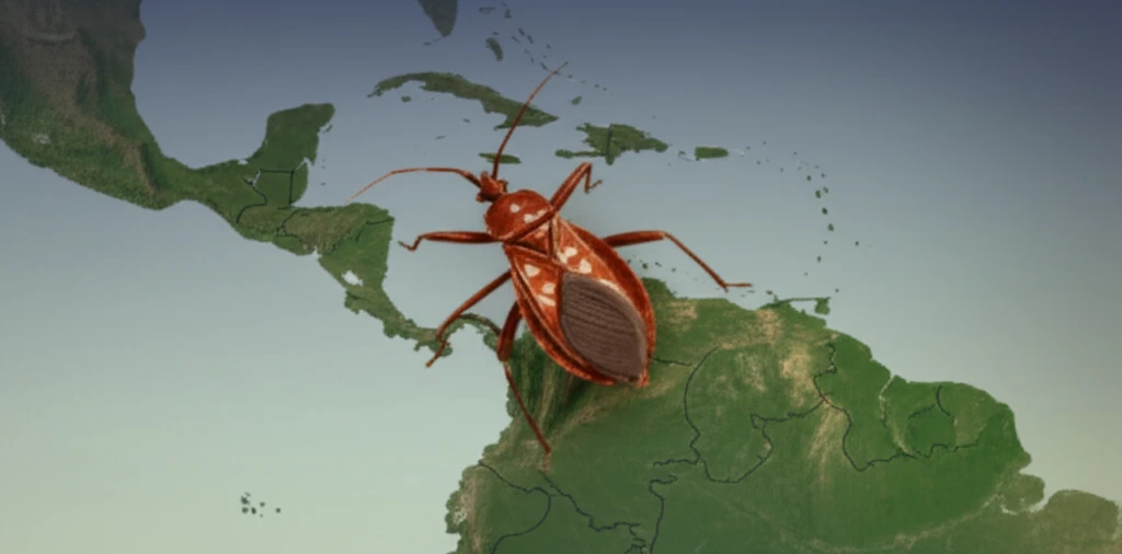 Kissing bug on map of Latin America