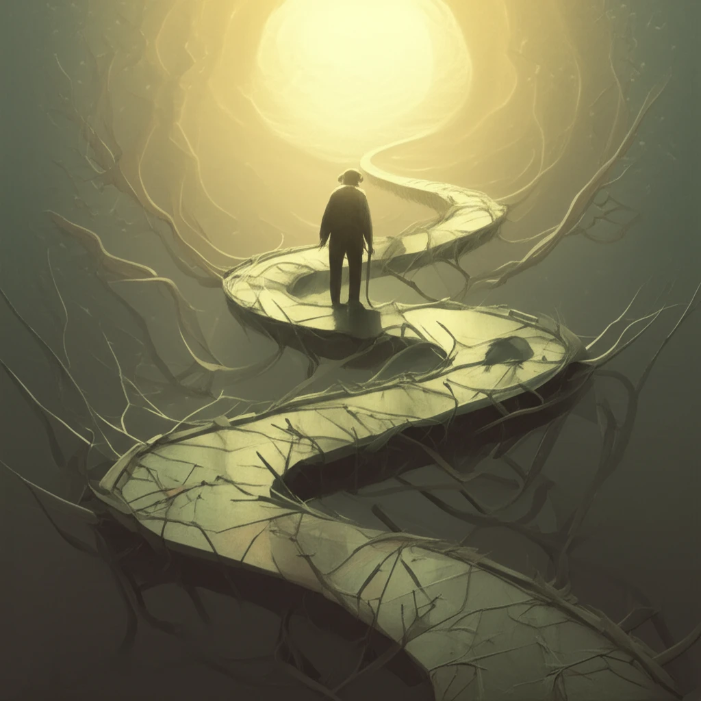 Winding path symbolizing neurological challenges leading to mental well-being.