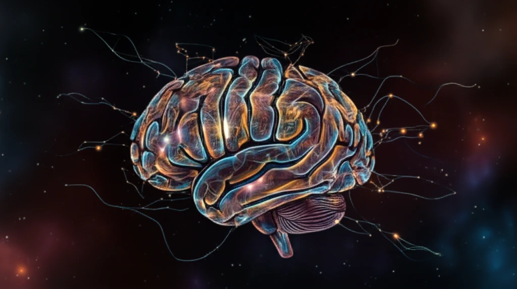 Flat map of cerebellum with glowing neural networks