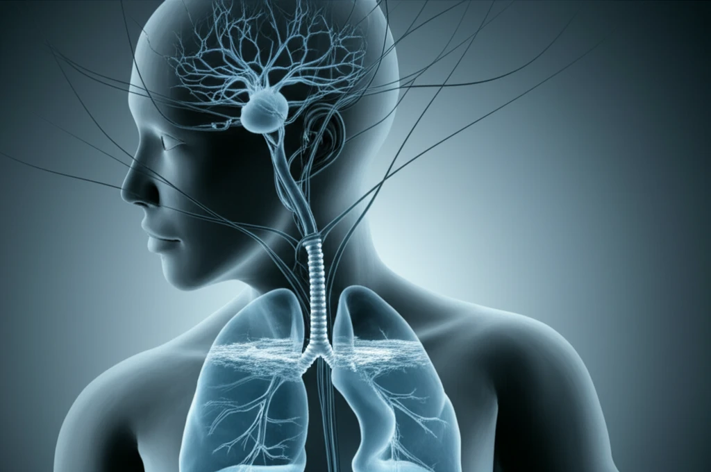 Illustration of fluid filling lungs connected to neural pathways from the brain, representing neurogenic pulmonary edema.