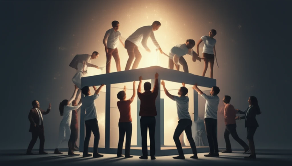 Diverse stakeholders collaboratively building a radiant nonprofit organization.