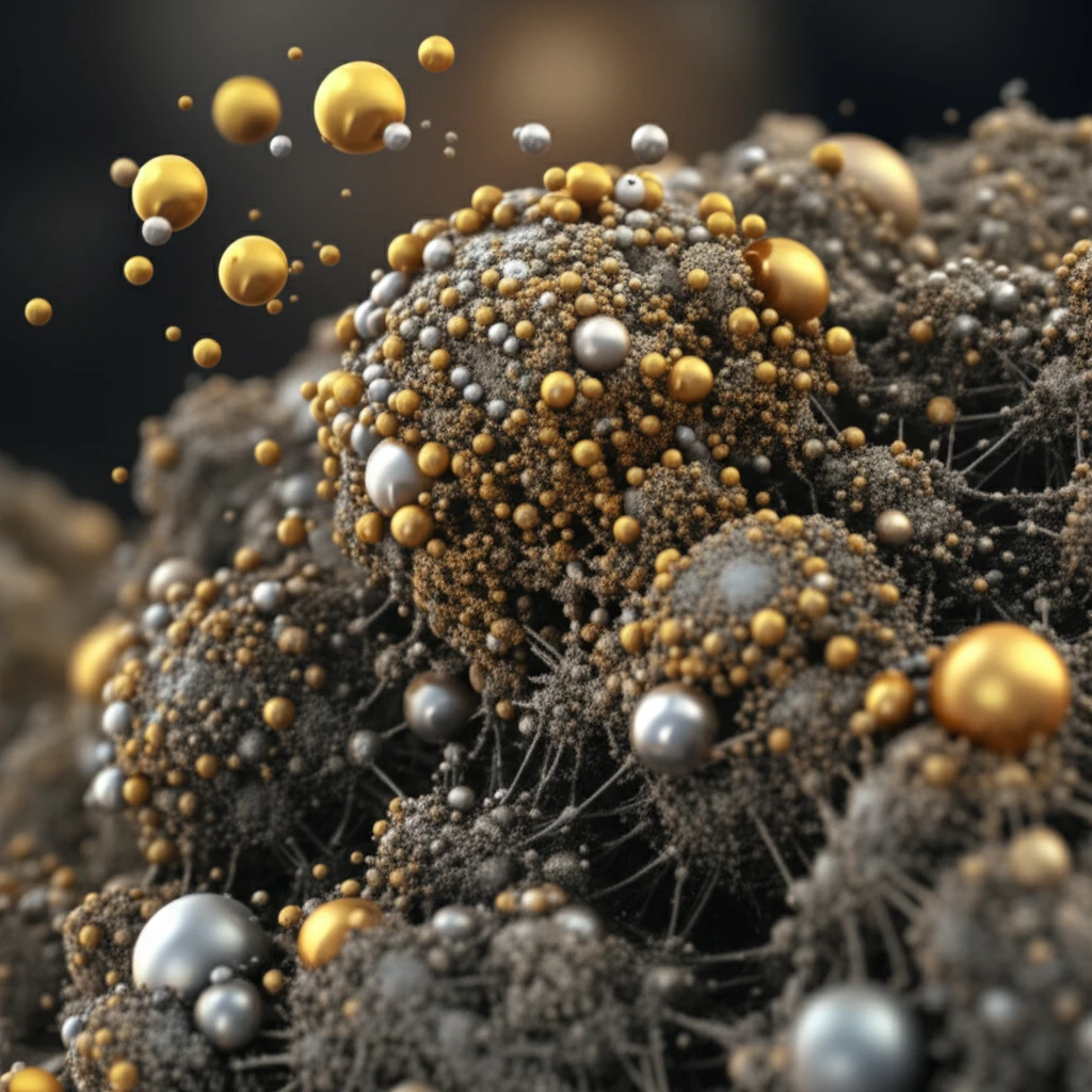 Microscopic view of gold and platinum being adsorbed by gibbsite.