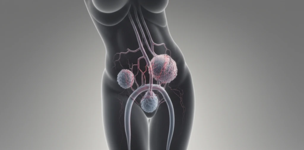 Illustration of C-section scar and uterine fibroids.
