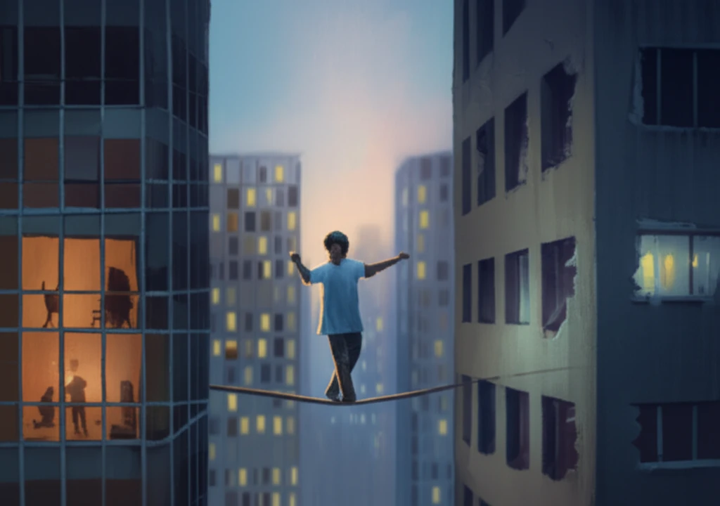 A surreal illustration symbolizing the challenges of balancing caregiving with personal life.