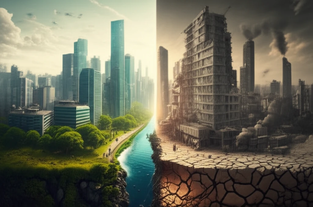 A digital illustration symbolizing the division of health and socioeconomic status in an urban landscape.