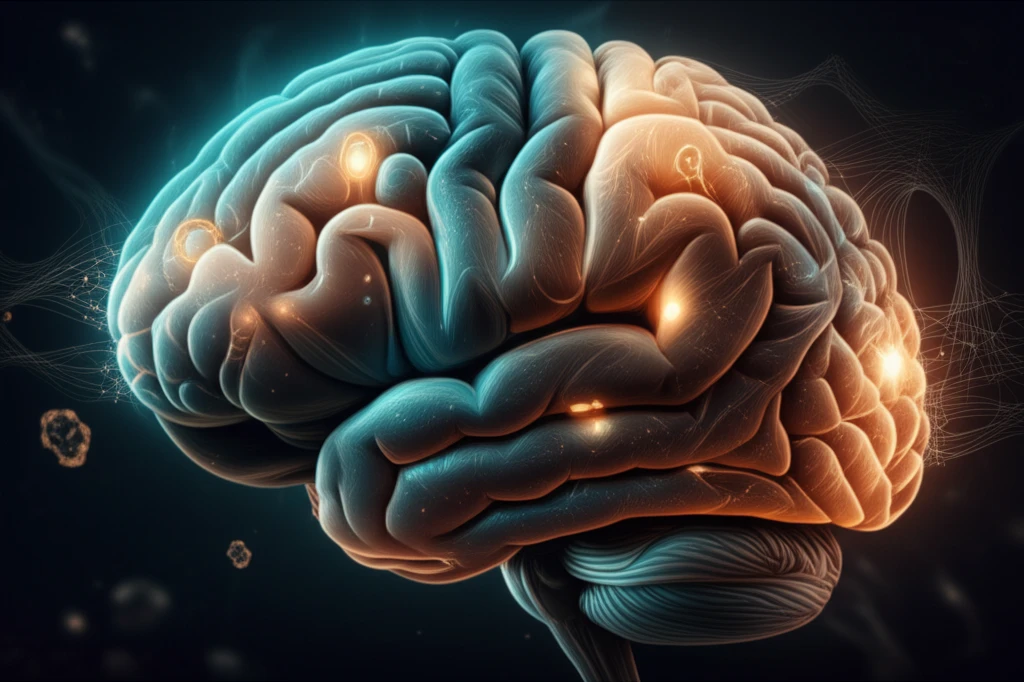 Glowing Dkk3 protein molecules reversing amyloid plaques.