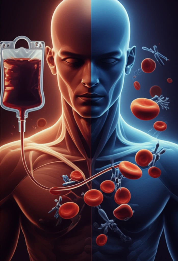 Blood transfusion with antibodies attacking red blood cells, symbolizing thalassemia and alloimmunization