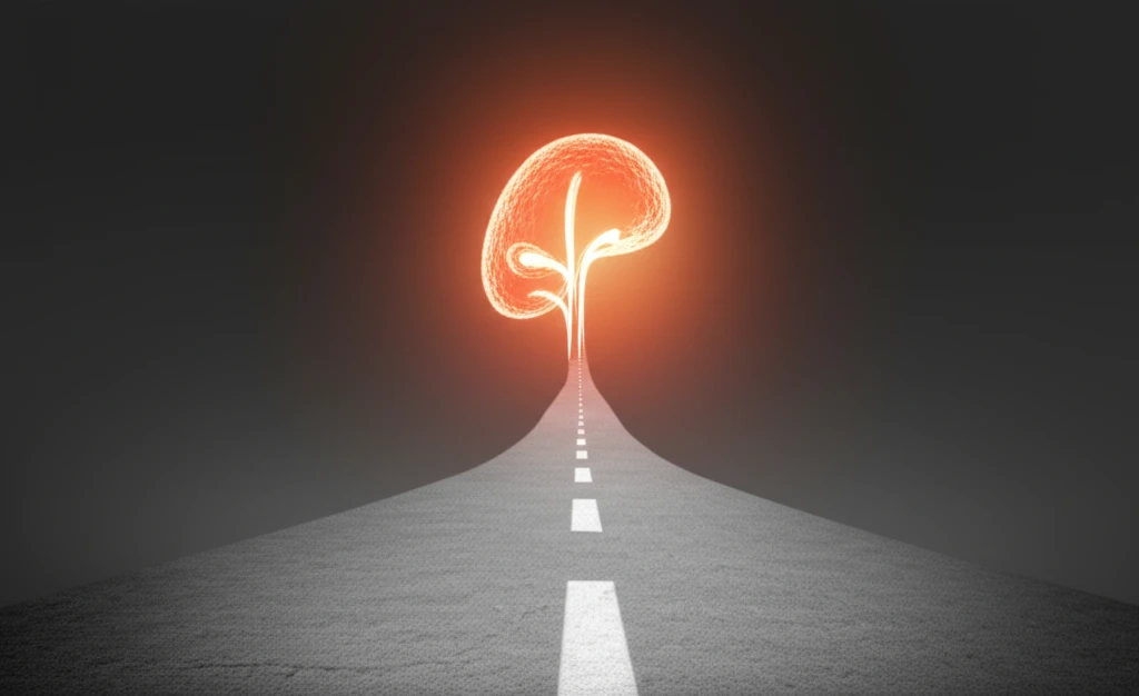 Surreal illustration of a glowing lymph node in child's abdomen representing diagnosis of Kikuchi disease.