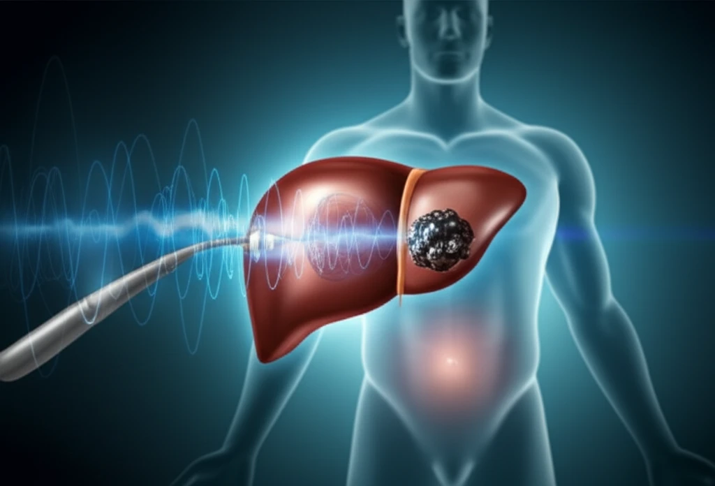 Illustration of HIFU treatment on liver cancer with a chest wall hernia