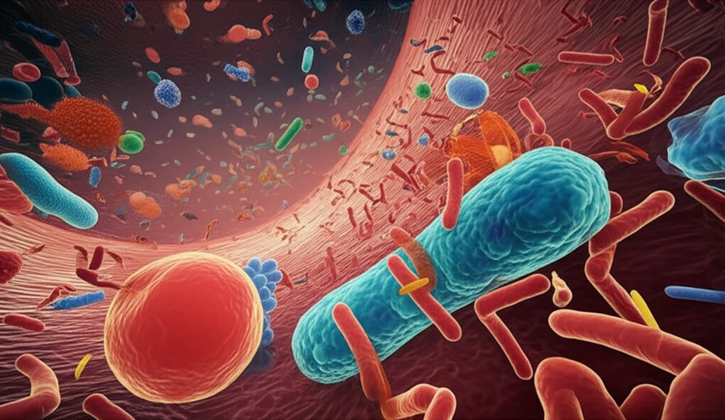 Healthy gut with protective probiotics combating Salmonella.