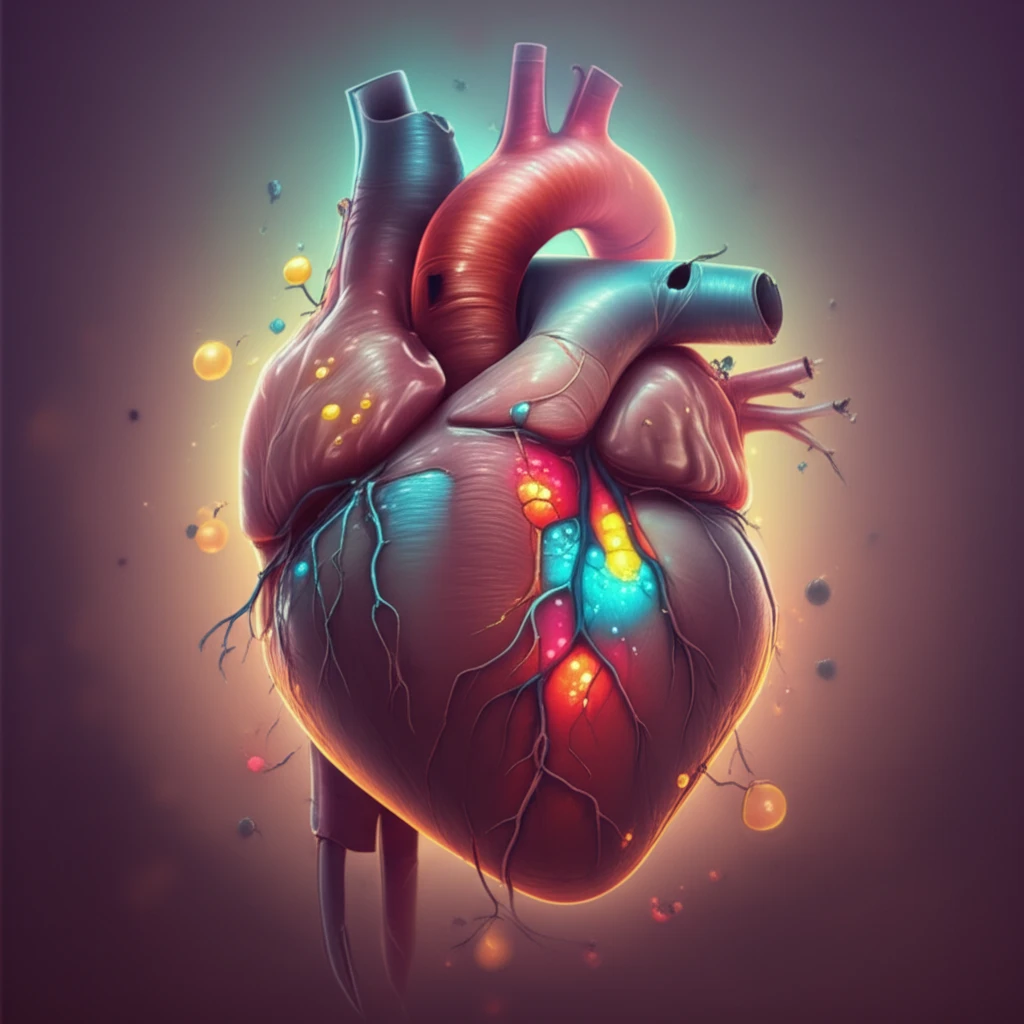 Illustration of a heart being repaired by glowing cells.