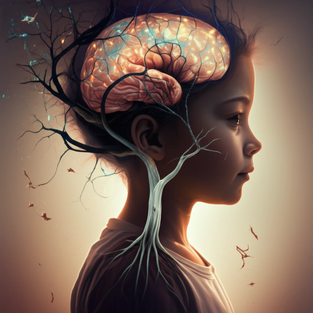 Surreal illustration of maternal separation's impact on brain development.