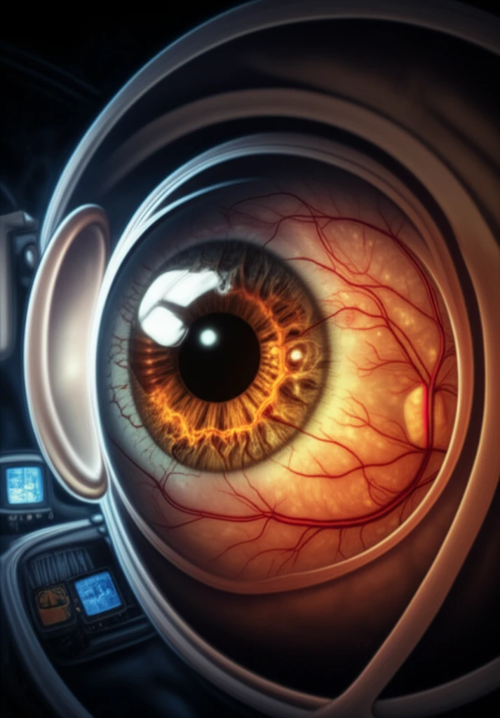 Advanced retina scan with fractal patterns, symbolizing detailed eye health analysis.