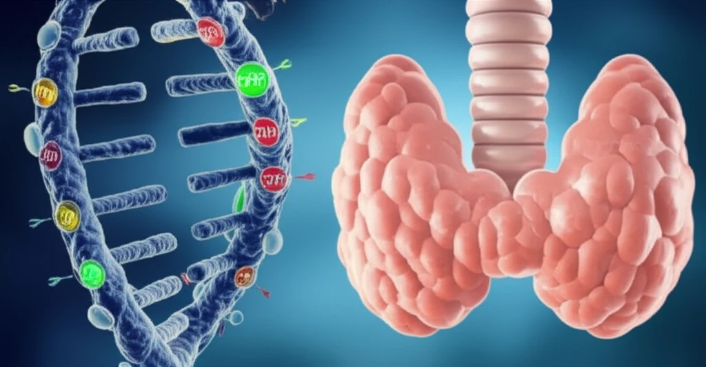 Digital illustration of DNA methylation's role in thyroid cancer.