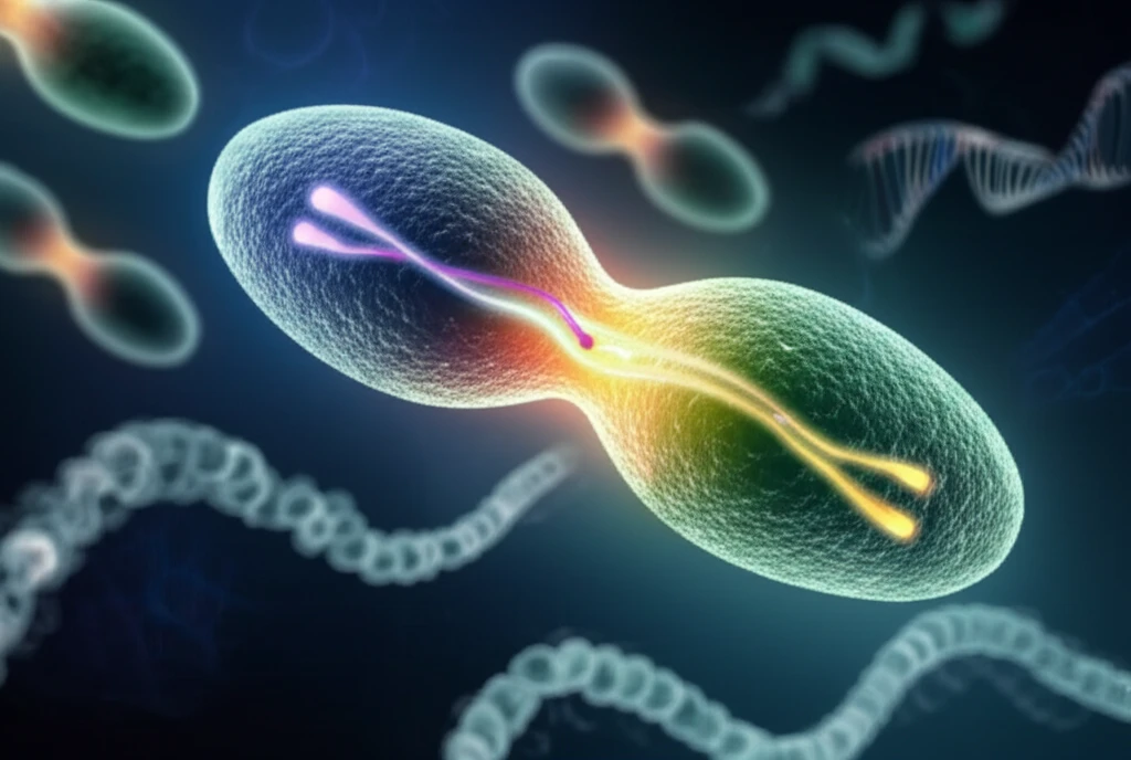 Microscopic view of fission yeast cells dividing, showcasing the ELL complex regulating cell separation.