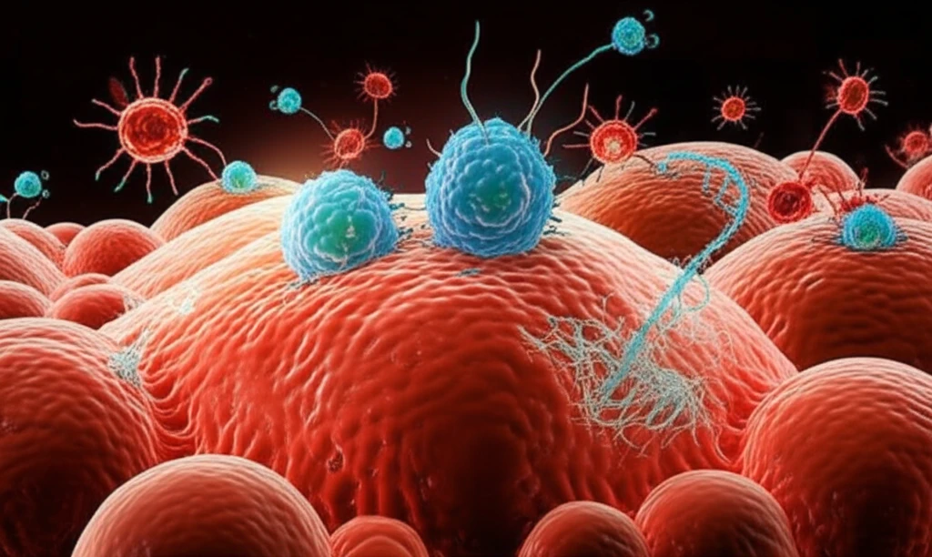 Cancer cells undergoing apoptosis due to Poly(I:C) treatment