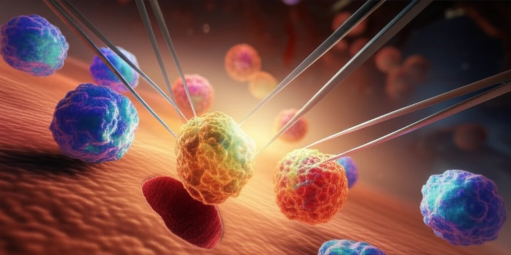 Microscopic view of ovarian cancer cells being surgically removed.