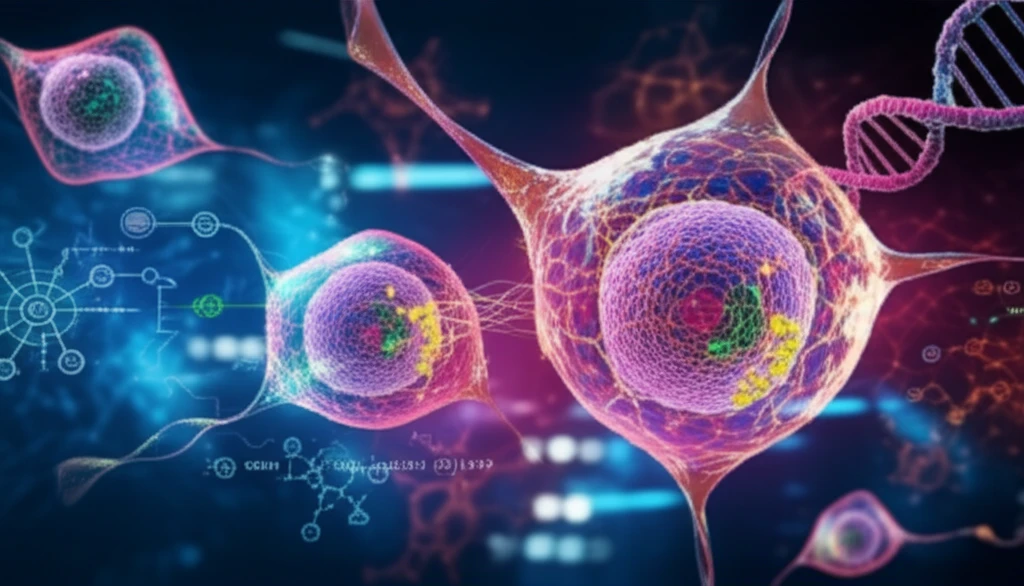 Abstract illustration of breast cancer research and personalized medicine.