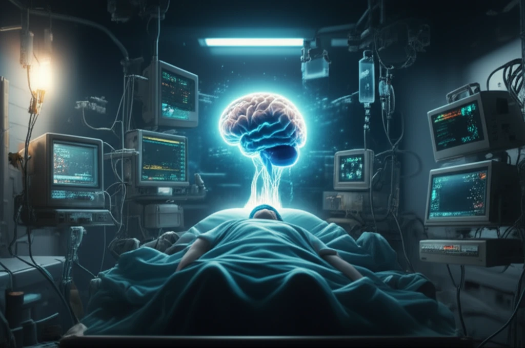 Surreal illustration of dexmedetomidine's calming effect in ICU, promoting brain clarity and peaceful recovery.