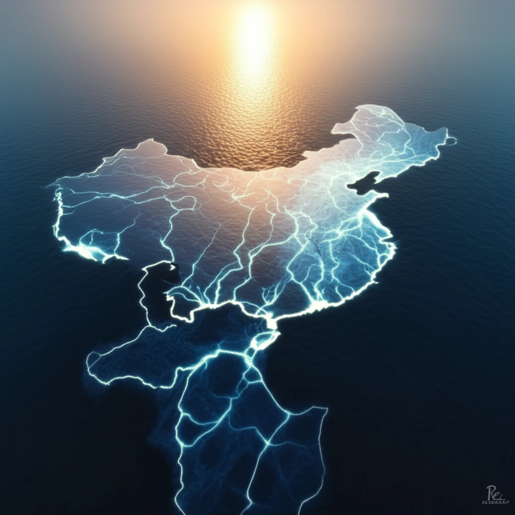 Digital illustration of Poyang Lake with water flow and pollution patterns.