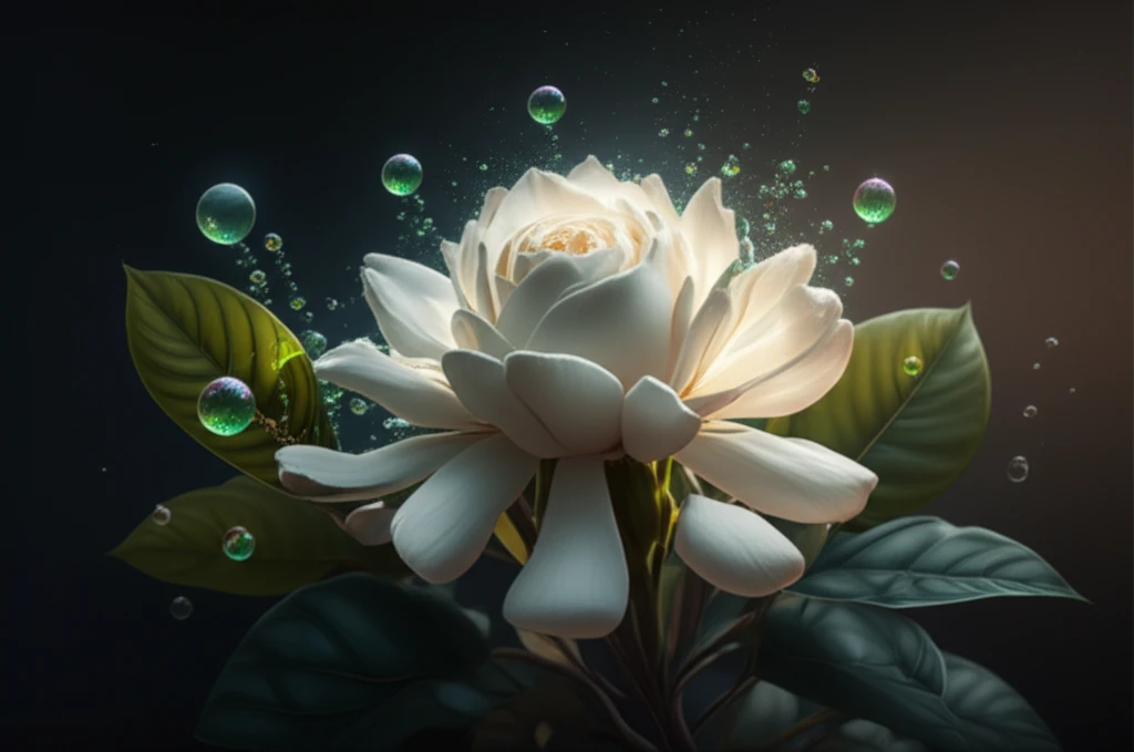 Genipin molecules floating around Gardenia flower.