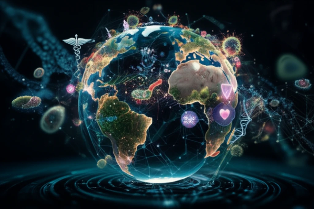 Microscopic bacteria merging into a globe, symbolizing the global fight against tuberculosis