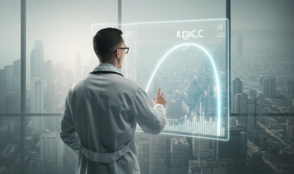 Surreal illustration of a doctor examining a glowing ROC curve.