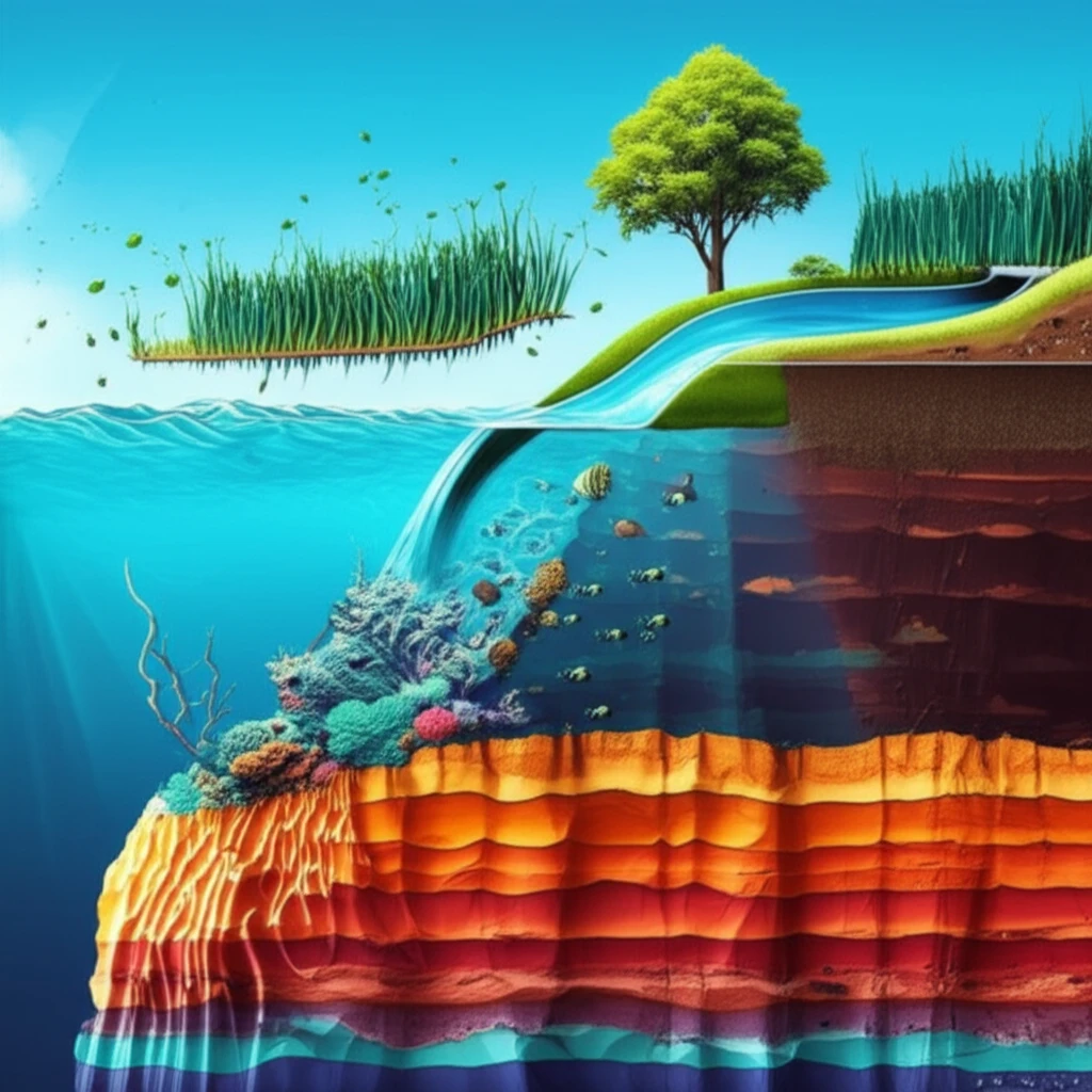 Illustration of sedimentation in a reservoir, showing sediment accumulation and its impact on water resources.