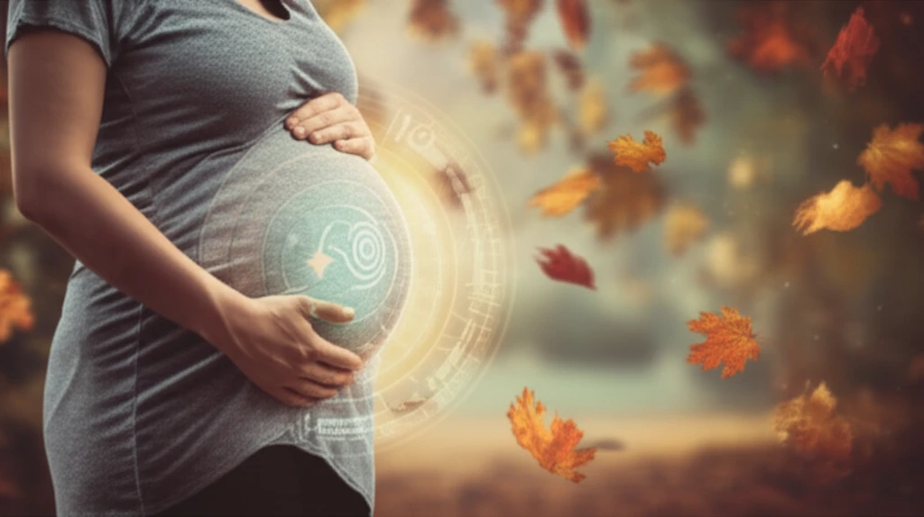 Pregnant woman protected by a flu vaccine shield.
