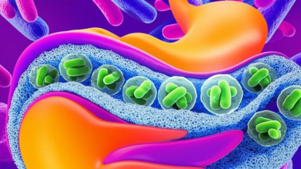 Silica-encapsulated probiotics navigating the digestive system.