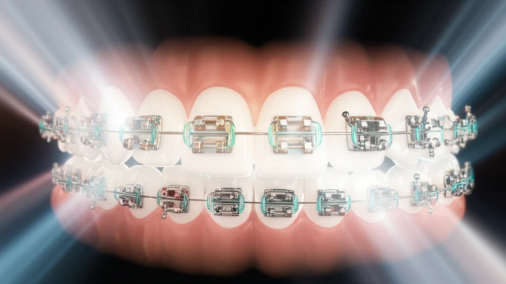 Light struggling to pass through ceramic orthodontic brackets, representing challenges in light transmission.