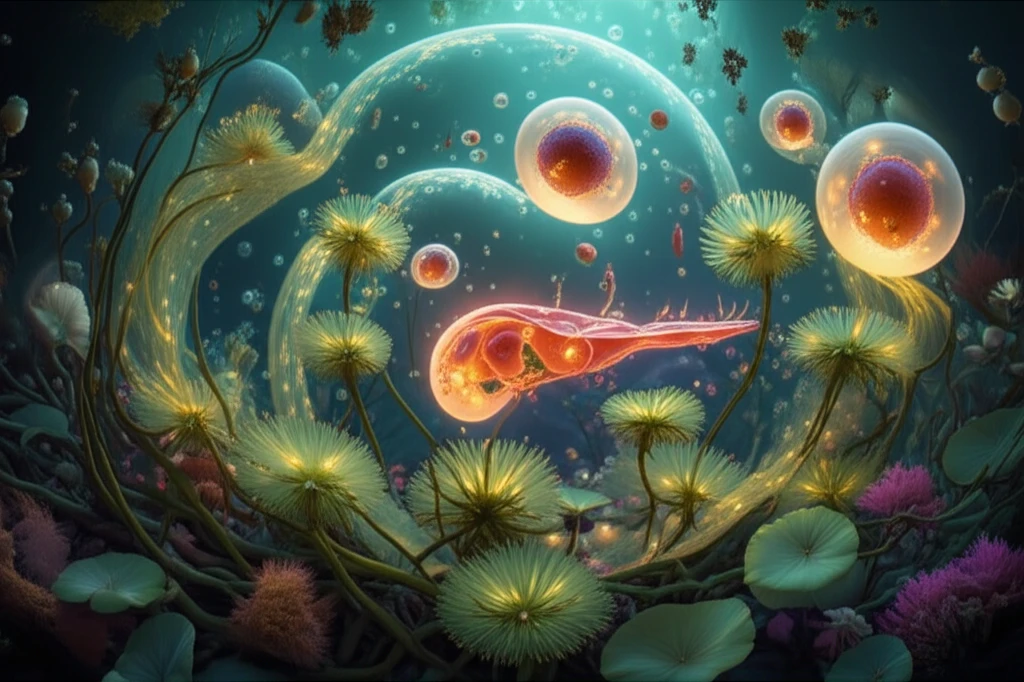 Ethereal aquatic garden of Euryale ferox symbolizing protection and balance.