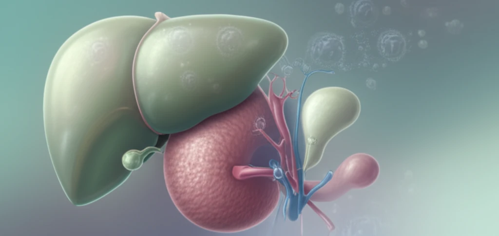 Surreal illustration of liver, spleen, and T-cells representing Hepatosplenic T-cell Lymphoma (HSTCL).