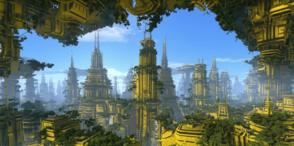 Futuristic city skyline built with sulfur concrete, blending urban development with nature.