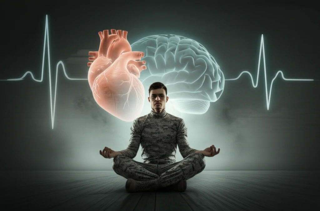 Soldier meditating, symbolizing PTSD resilience through heart and mind.