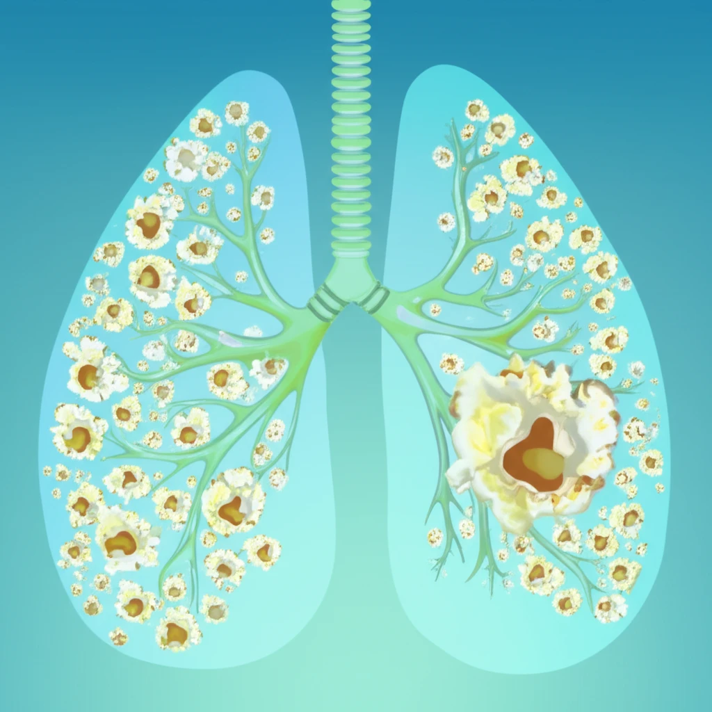Illustration of lungs with a popcorn-shaped pulmonary hamartoma.