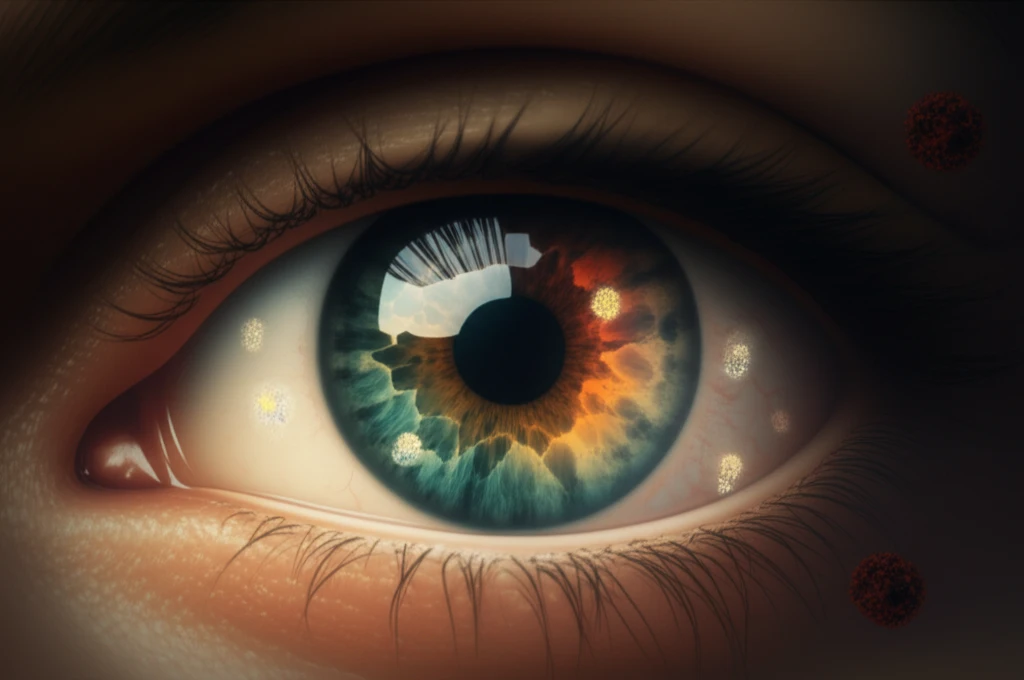 Healthy eye transforming to cataract eye, with SMP-30 and SA-β-gal protein markers.