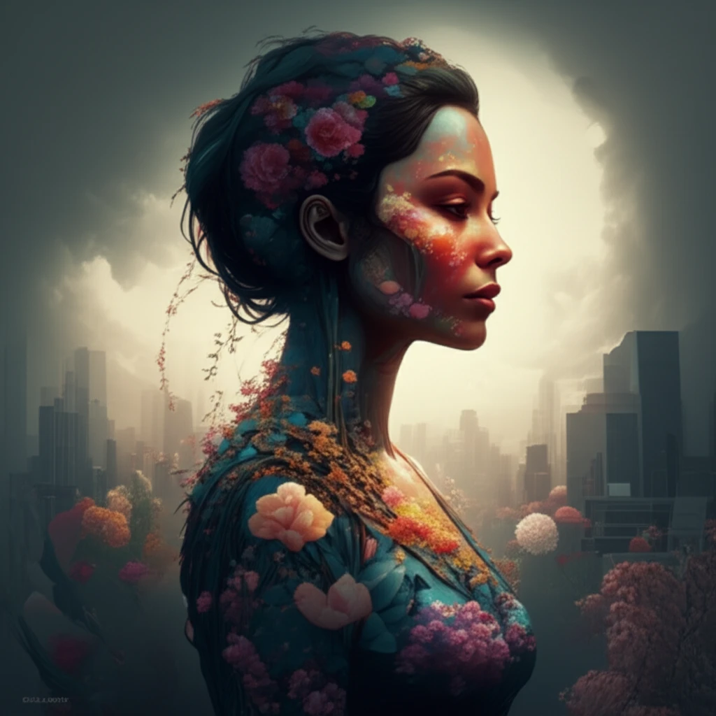 Estrogen's protective garden within a woman's silhouette, symbolizing breast cancer prevention.