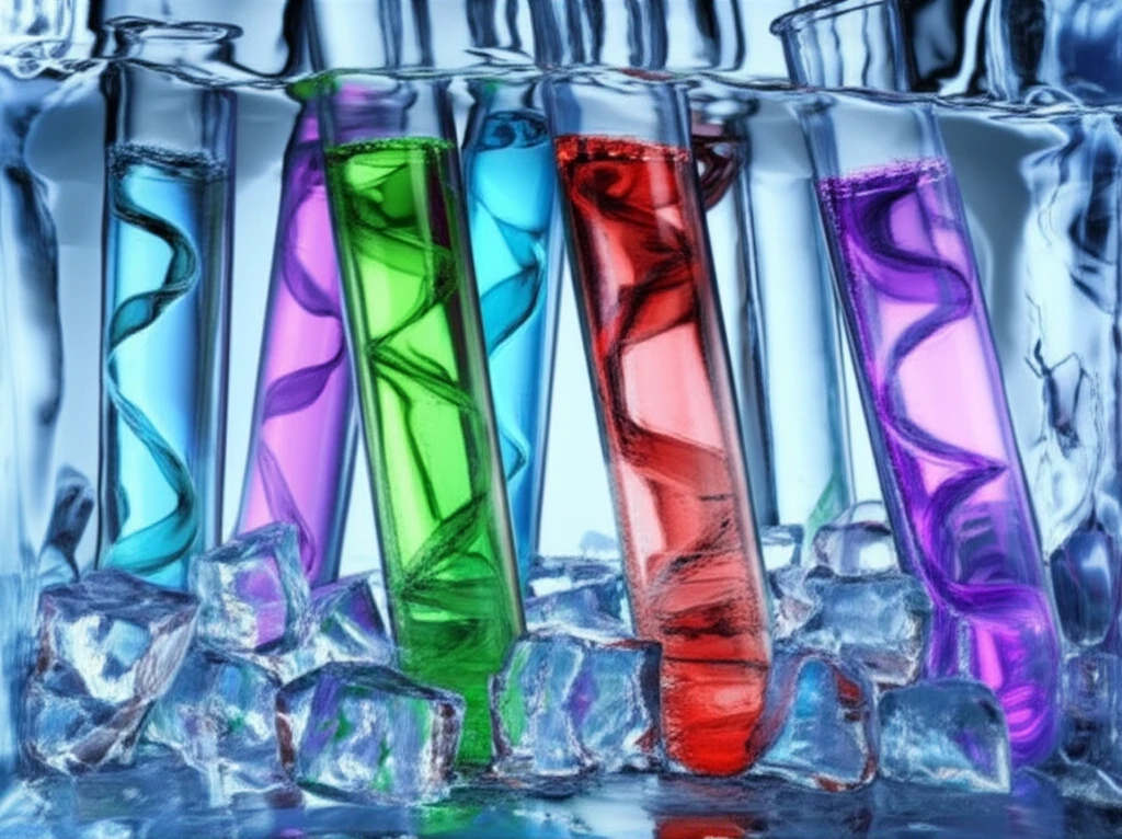 Medical test tubes transitioning between frozen and unfrozen, symbolizing sample instability.