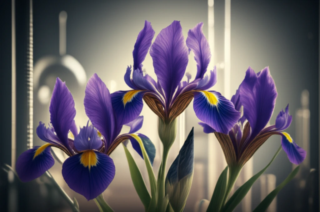 Iris Sanguinea flowers blooming in a lab setting