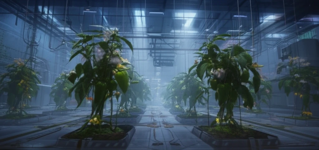 Futuristic pepper breeding lab with genetically modified plants
