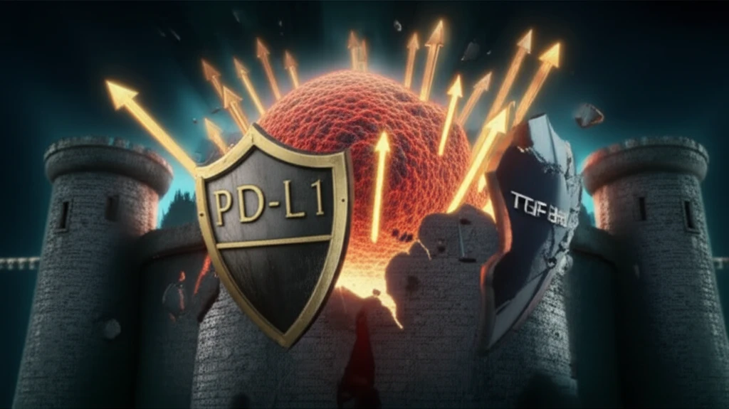 Illustration of a tumor fortress being breached by immune cells, symbolizing targeted cancer therapy.