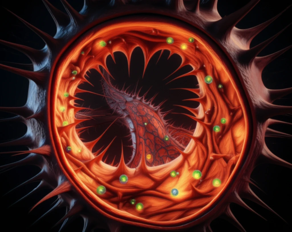 Inflamed arteries with disrupted blood flow, symbolizing heart health issues caused by inflammation.
