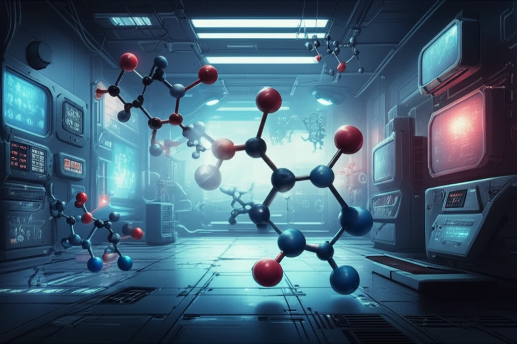 Molecular transformations in a futuristic lab, illustrating stereospecific chemical reactions.