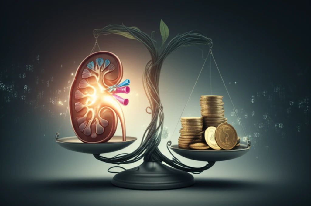 Abstract image representing the balance of cost and care in kidney disease treatment.