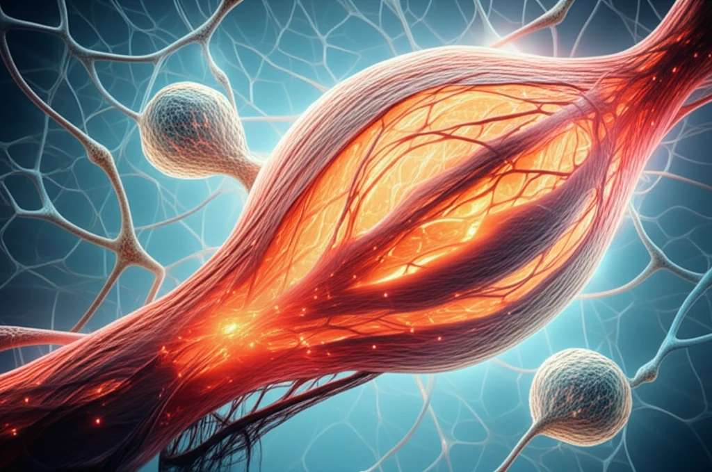 Interwoven heart muscle cells (cardiomyocytes) and supporting cells (fibroblasts).